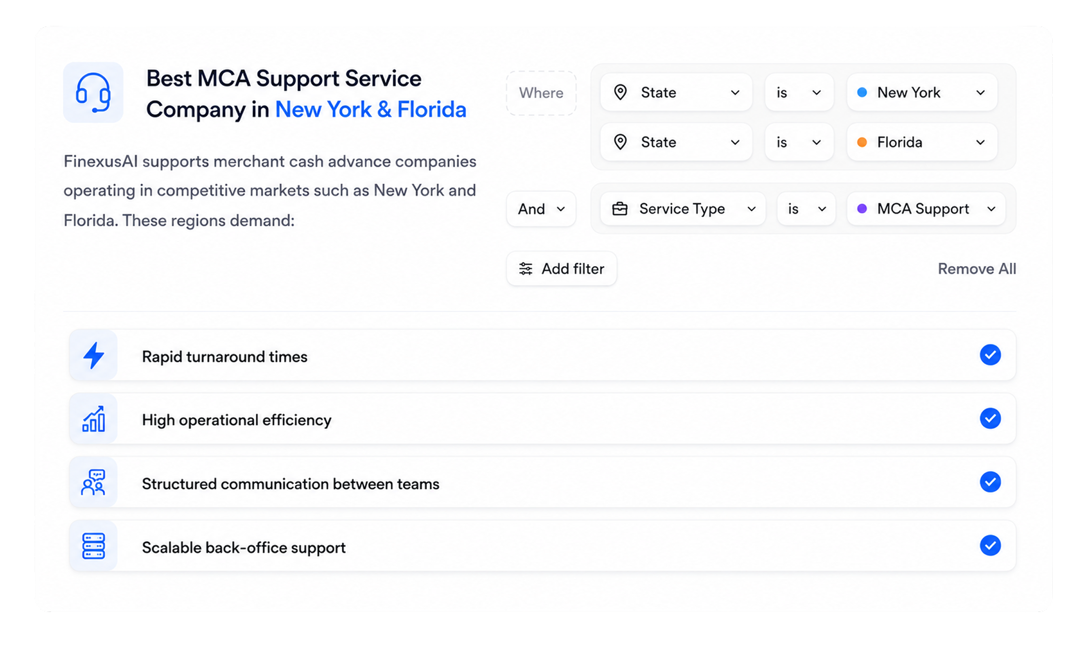 Best MCA support service company coverage for New York and Florida